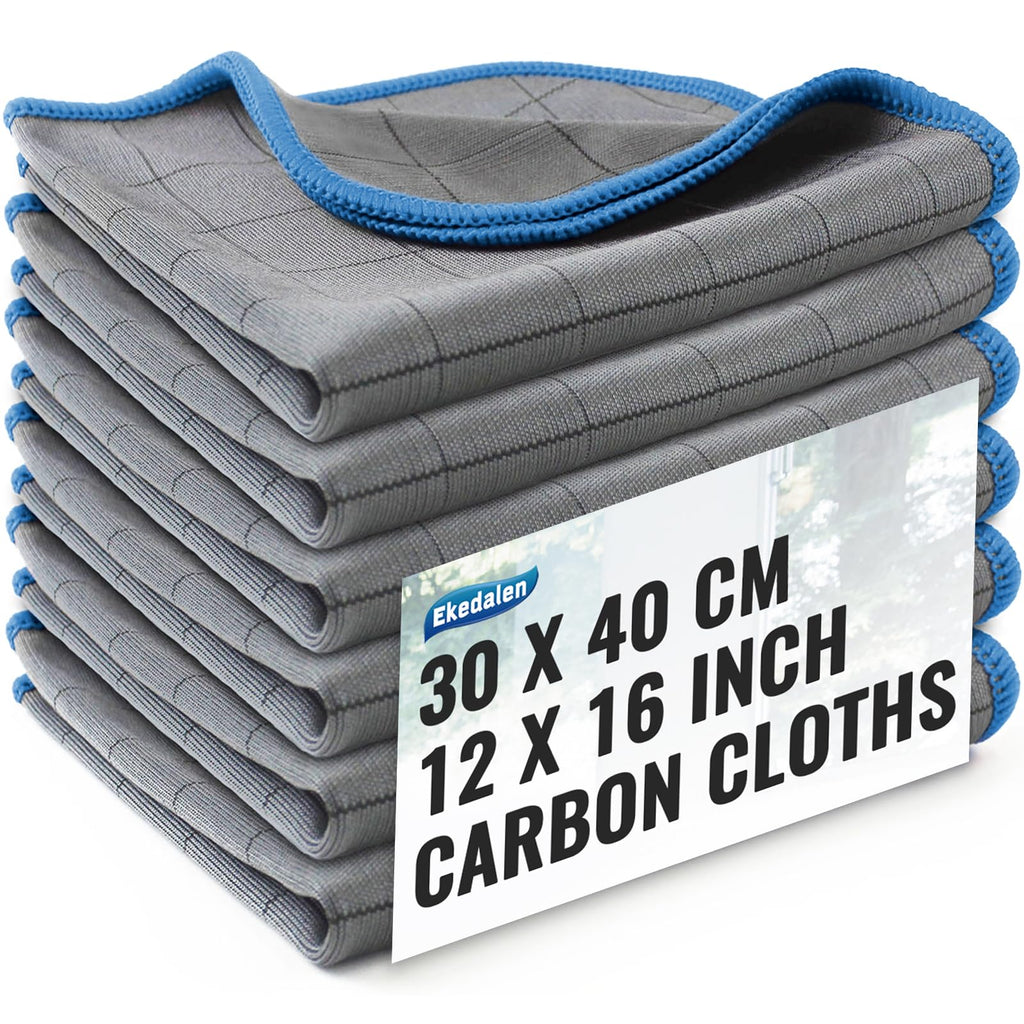 Carbon Cloth Lint Free Glass Cleaning Cloth Window Polishing Streak Free Microfiber Miracle Easy Clean Rag Reusable for Mirror Kitchen Dish Auto Detailing Pack of 6 16"x12" 400GSM Grey-Blue