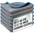 Carbon Cloth Lint Free Glass Cleaning Cloth Window Polishing Streak Free Microfiber Miracle Easy Clean Rag Reusable for Mirror Kitchen Dish Auto Detailing Pack of 6 16"x12" 400GSM Grey-Blue