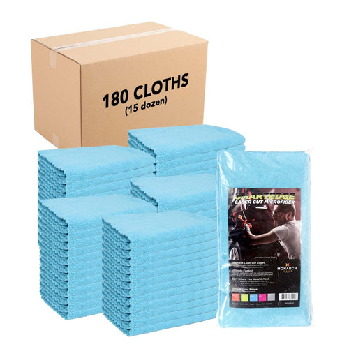 Arkwright SmartEdge Microfiber Cleaning Cloths Bulk - Case of 180 - Thick Edge Less Dish Drying Towel for Car Polishing Washing and Auto Detailing 16 x 16 in Blue